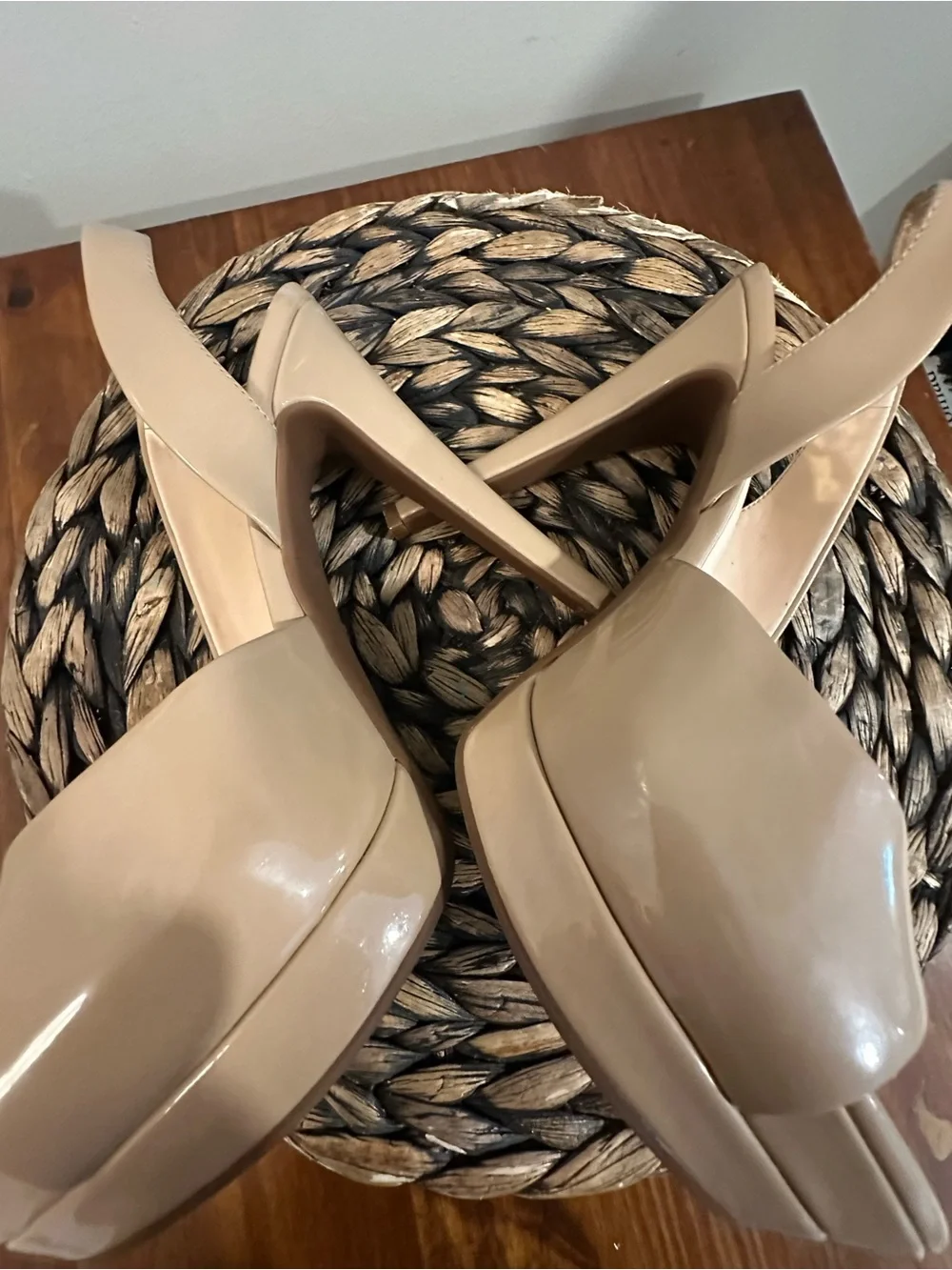 Jessica Simpson Sibilla Peep Toe Slingback Platform Pumps – Chai Latte – 7.5